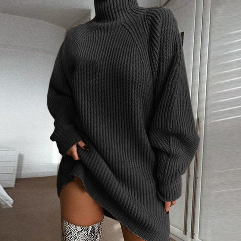 Women's Turtleneck Sweater Dress – Long Sleeve Knit Midi Dress - Image 5