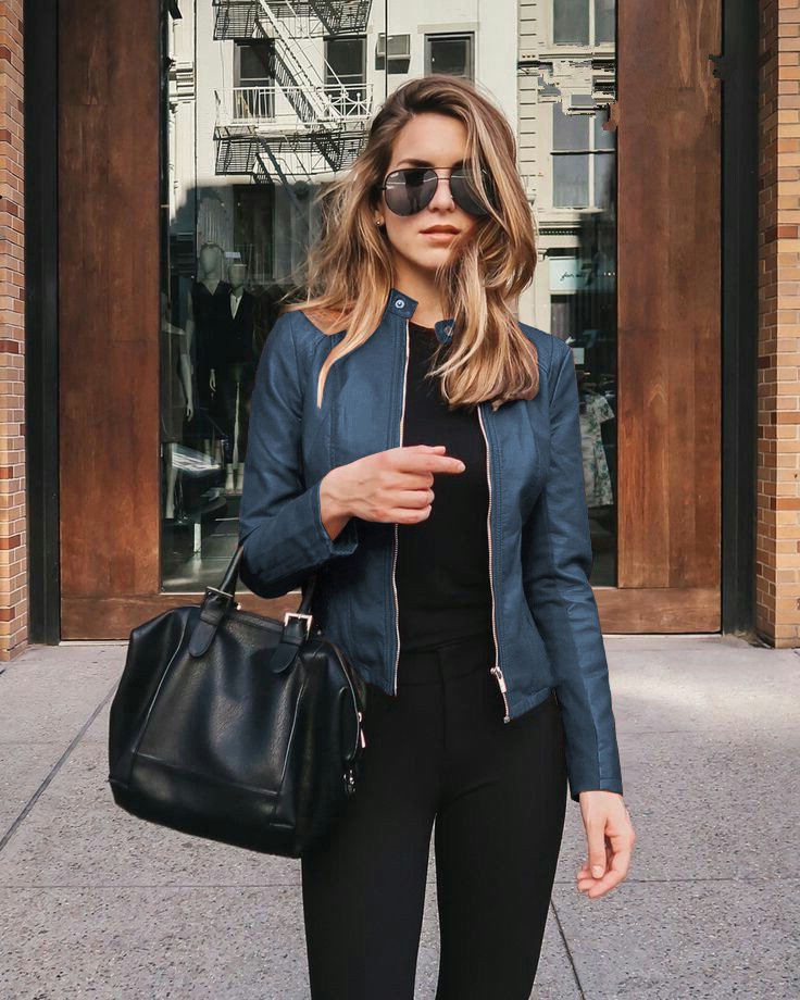 Women's PU Leather Blazer Jacket – Slim Fit Long Sleeve Zip-Up Jacket