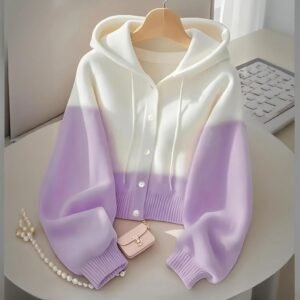 Women's Hooded Knit Cardigan – Loose Fit Zipper Sweater