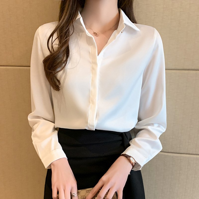 Women's Long Sleeve Blouse – Elegant Button-Up Shirt with Classic Collar - Image 2