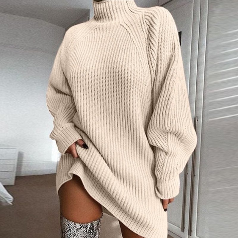 Women's Turtleneck Sweater Dress – Long Sleeve Knit Midi Dress - Image 4