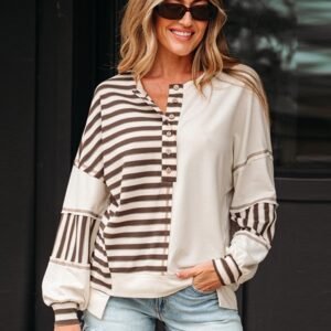 Women's Striped Pullover Hoodie – Loose Fit Long Sleeve Printed Top