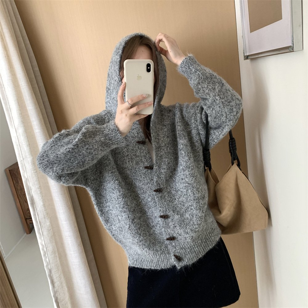 Women's Hooded Knit Cardigan – Loose Fit Button-Up Sweater Coat - Image 2