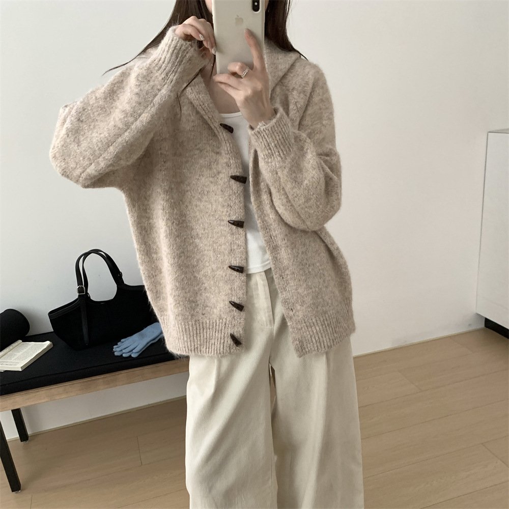 Women's Hooded Knit Cardigan – Loose Fit Button-Up Sweater Coat - Image 3
