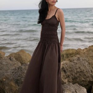 Women's Cotton Maxi Dress – Spaghetti Strap Pleated A-Line Dress