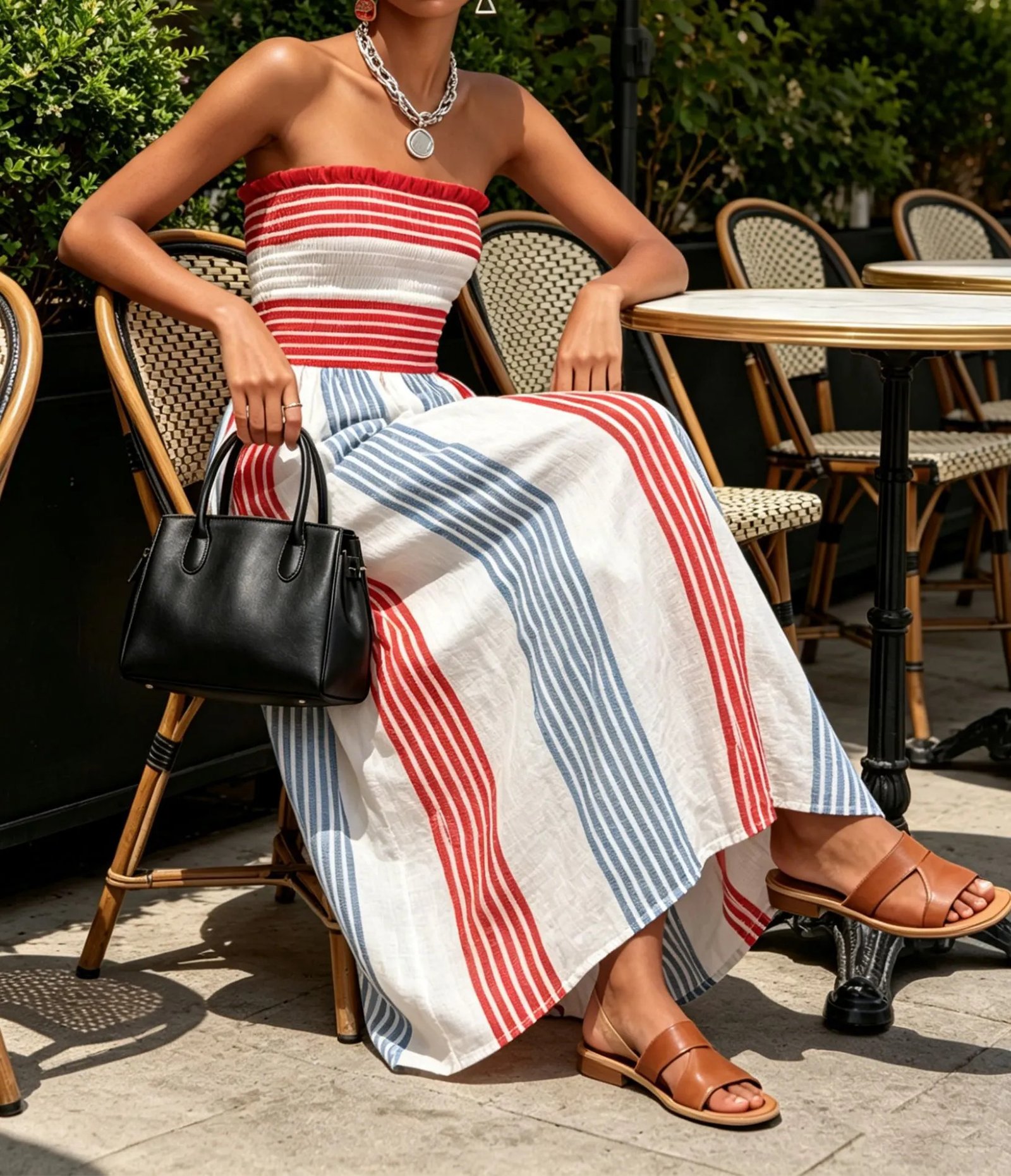 Women's Striped Maxi Dress – Strapless A-Line Long Summer Dress