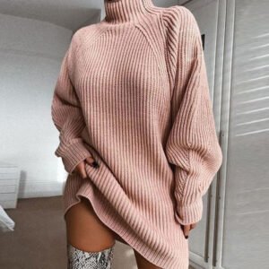 Women's Turtleneck Sweater Dress – Long Sleeve Knit Midi Dress