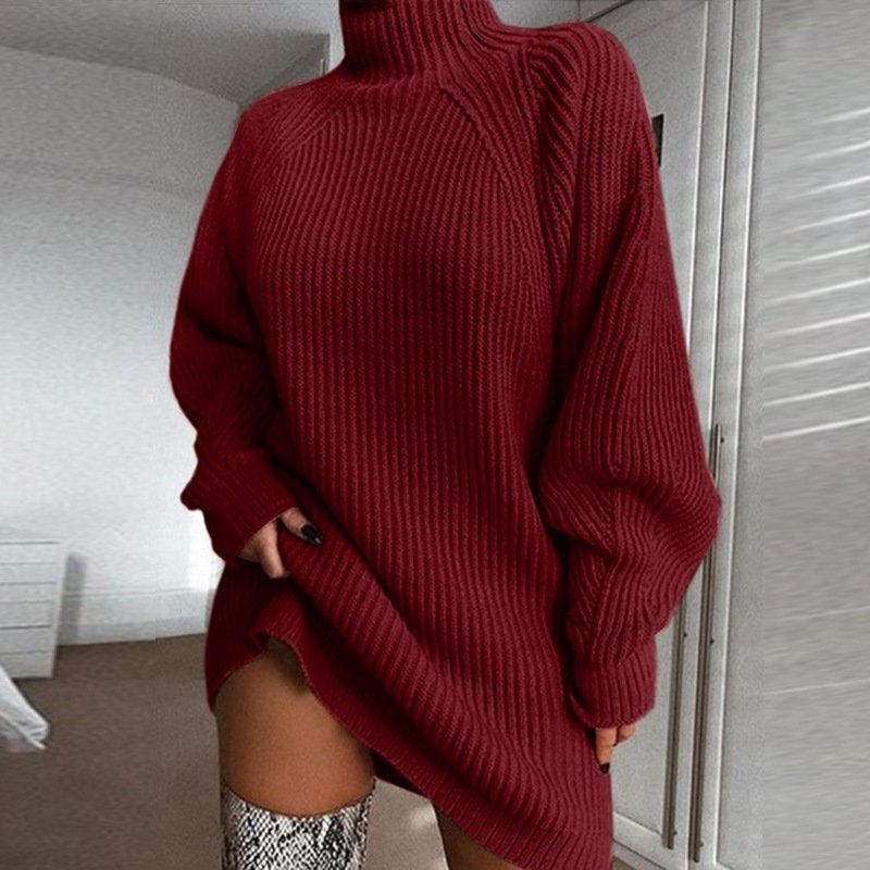 Women's Turtleneck Sweater Dress – Long Sleeve Knit Midi Dress - Image 3