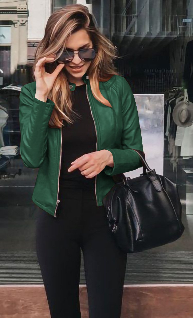 Women's PU Leather Blazer Jacket – Slim Fit Long Sleeve Zip-Up Jacket - Image 4
