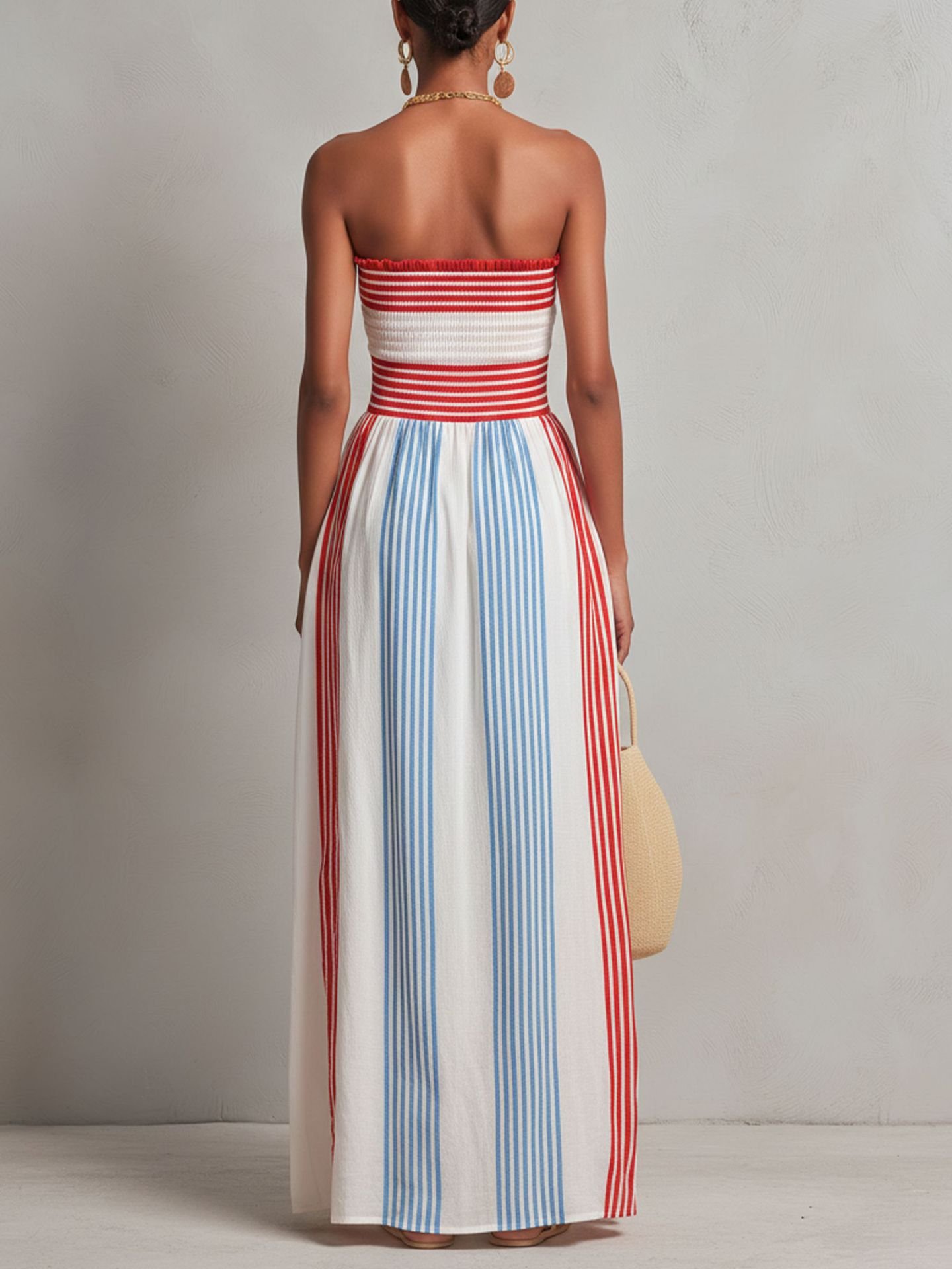 Women's Striped Maxi Dress – Strapless A-Line Long Summer Dress - Image 4