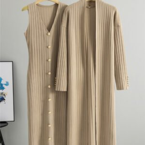 Women's Knit Cardigan & Dress Set – Long Sleeve Two-Piece Outfit
