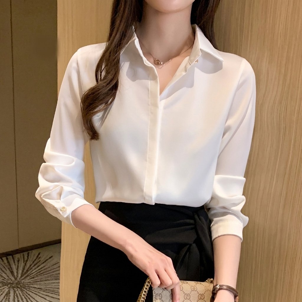 Women's Long Sleeve Blouse – Elegant Button-Up Shirt with Classic Collar - Image 3