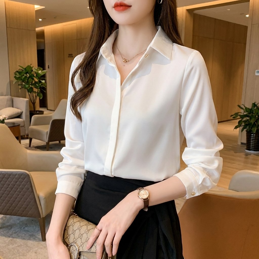 Women's Long Sleeve Blouse – Elegant Button-Up Shirt with Classic Collar - Image 4